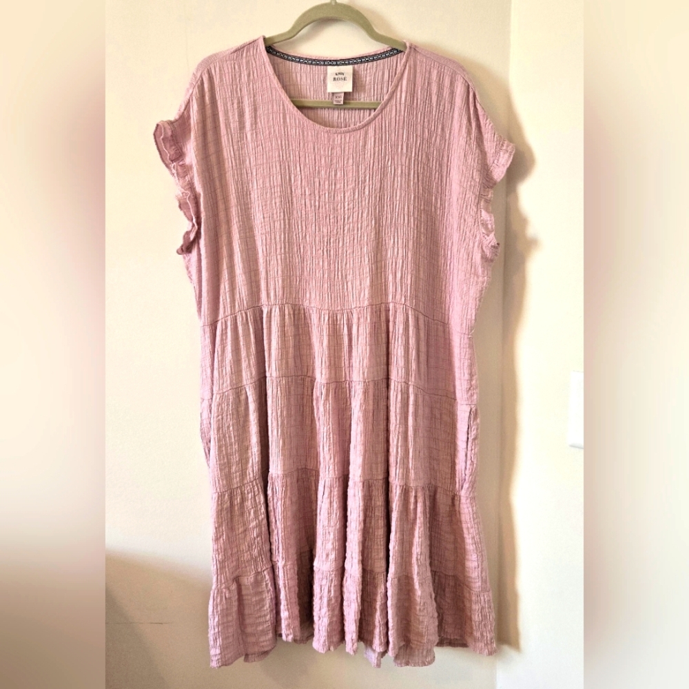 KNOX ROSE Dusty Mauve Boho Tunic Top Tiered Dress Pockets XXL NWOT
